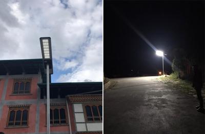 Ilustración educativa: empresa de farolas solares para campus escolares